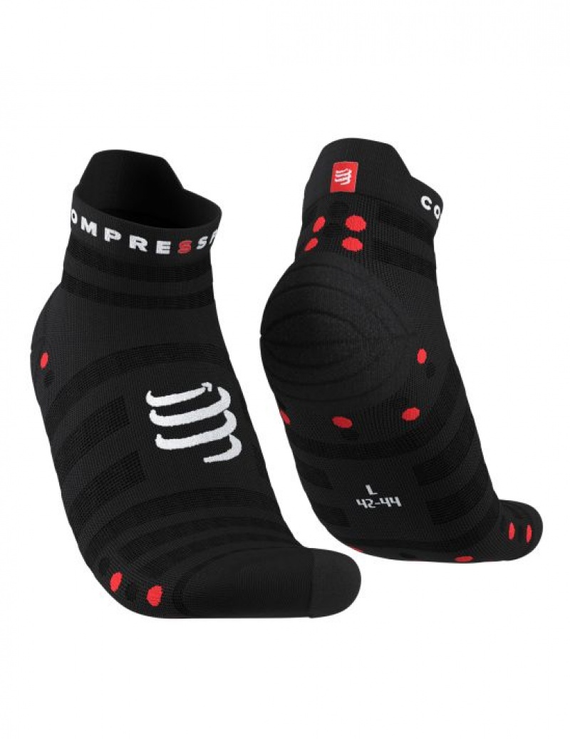 Unisex Compressport Pro Versenyautó Socks v4.0 Ultralight Run Low Zokni Fekete Piros | GQTOJLM-95