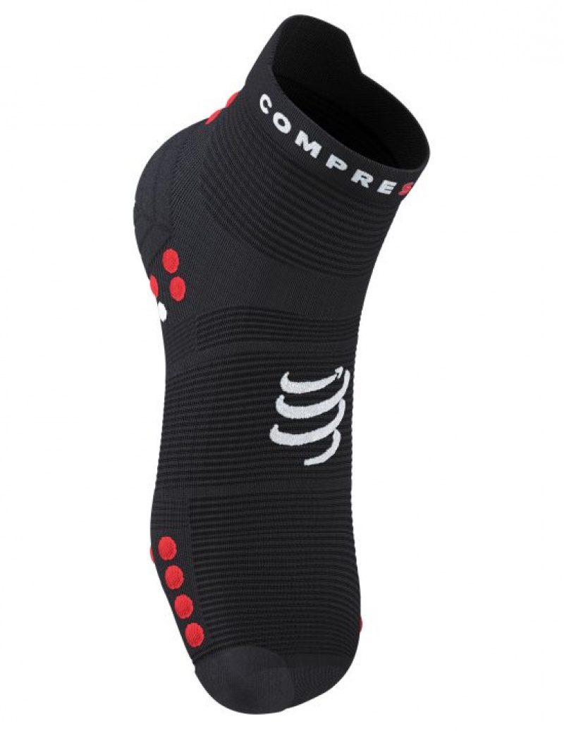 Unisex Compressport Pro Versenyautó Socks v4.0 Run Low Zokni Fekete Piros | FKMNZJW-54