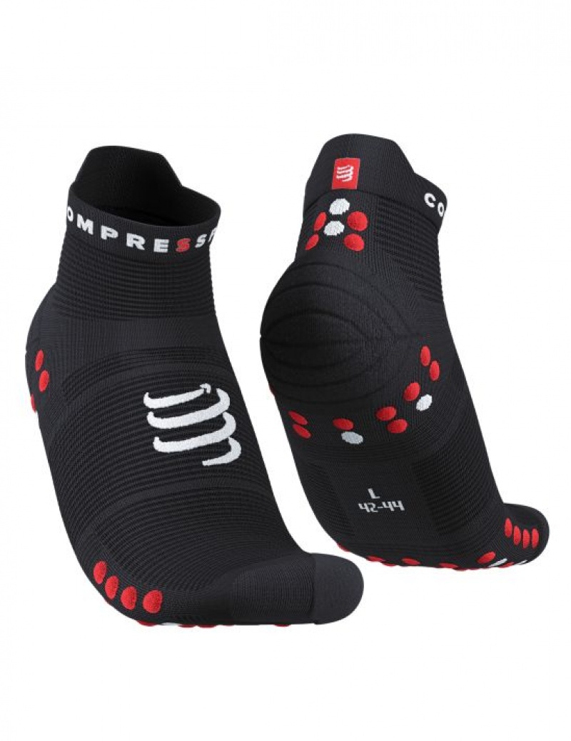 Unisex Compressport Pro Versenyautó Socks v4.0 Run Low Zokni Fekete Piros | FKMNZJW-54