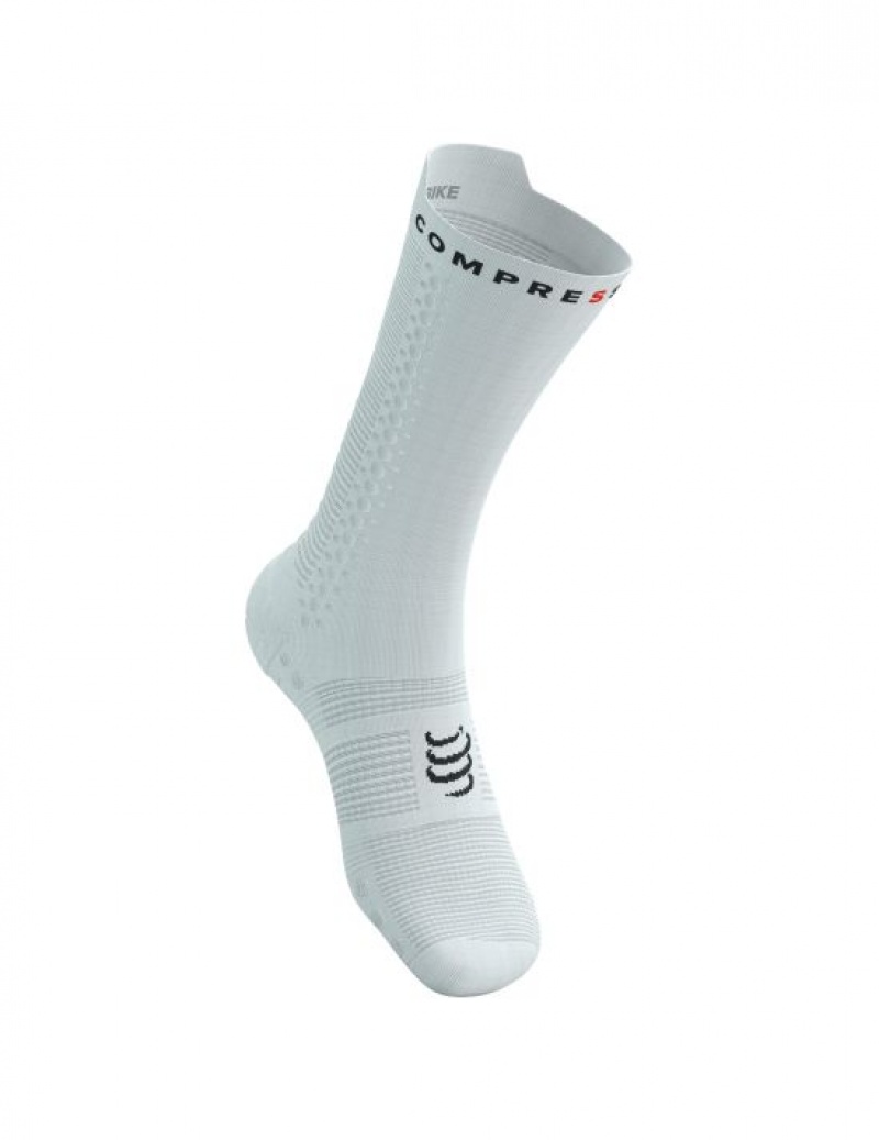 Unisex Compressport Pro Versenyautó Socks v4.0 Bike Zokni Fehér Fekete | CKMJOIQ-53