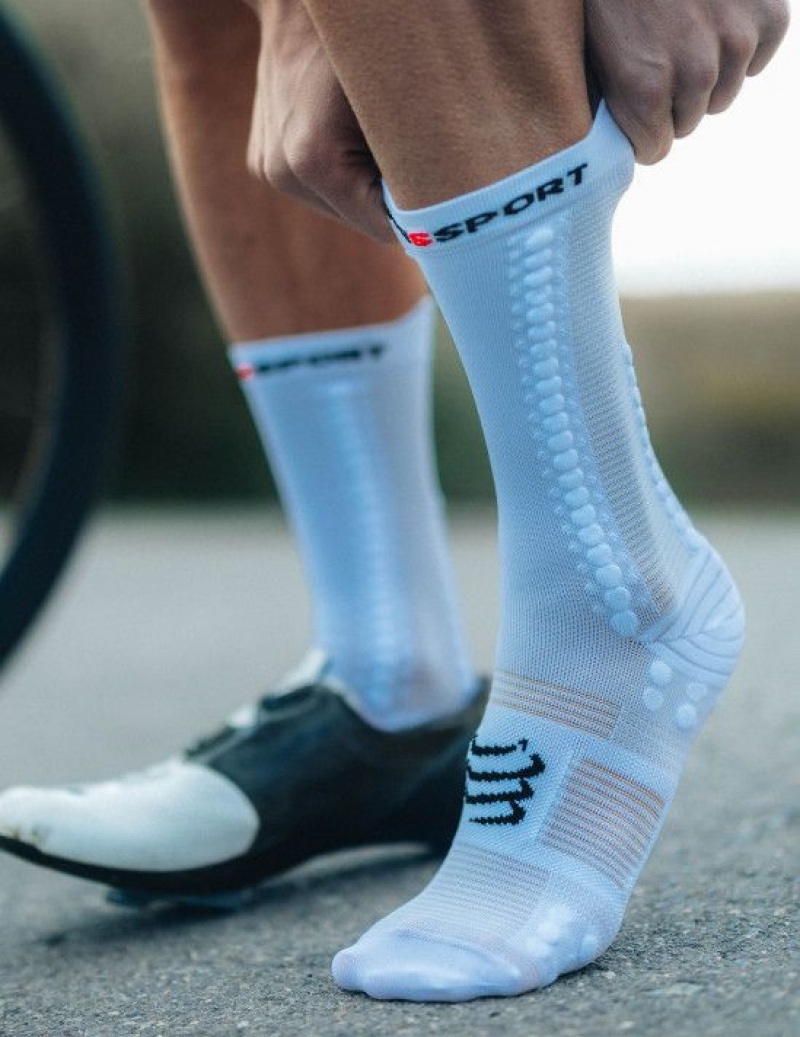 Unisex Compressport Pro Versenyautó Socks v4.0 Bike Zokni Fehér Fekete | CKMJOIQ-53