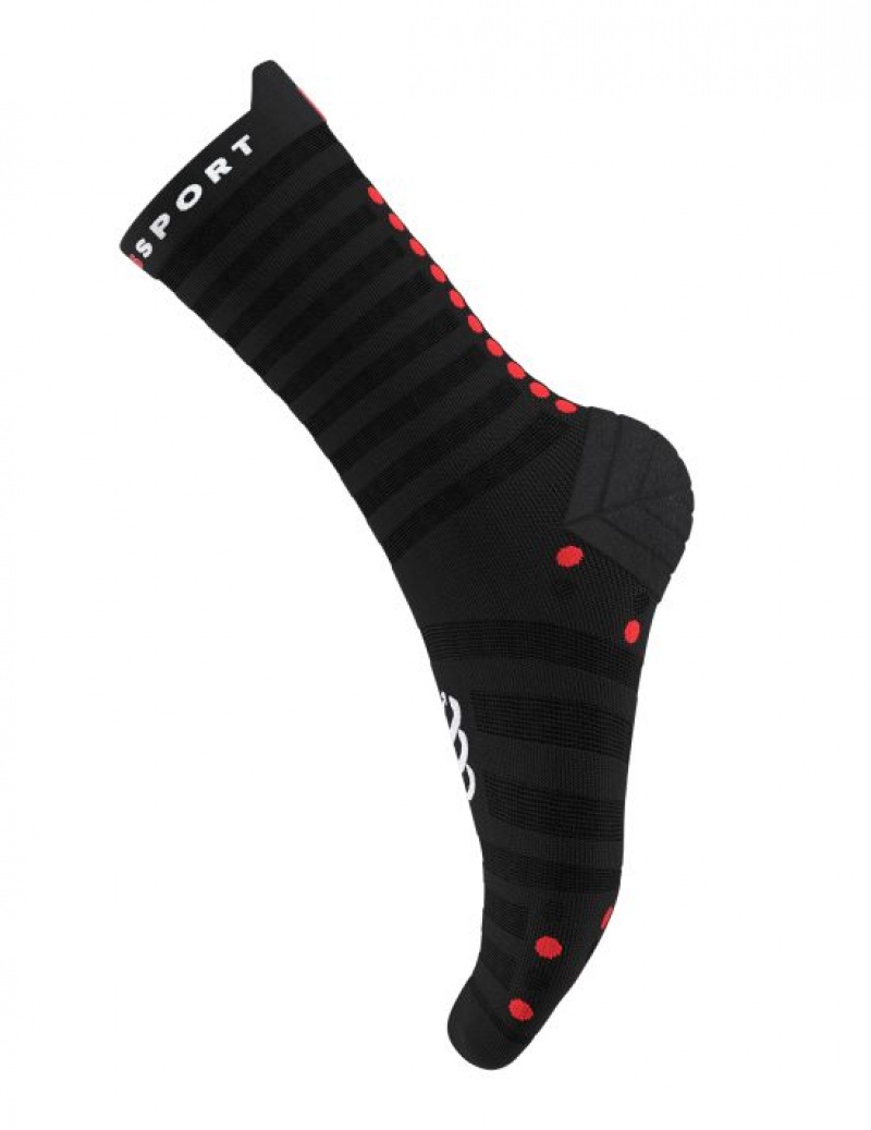 Unisex Compressport Pro Versenyautó Socks v4.0 Ultralight Run High Zokni Fekete Piros | AQZBPDX-98