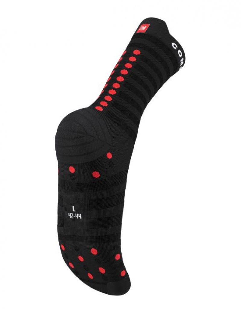 Unisex Compressport Pro Versenyautó Socks v4.0 Ultralight Run High Zokni Fekete Piros | AQZBPDX-98