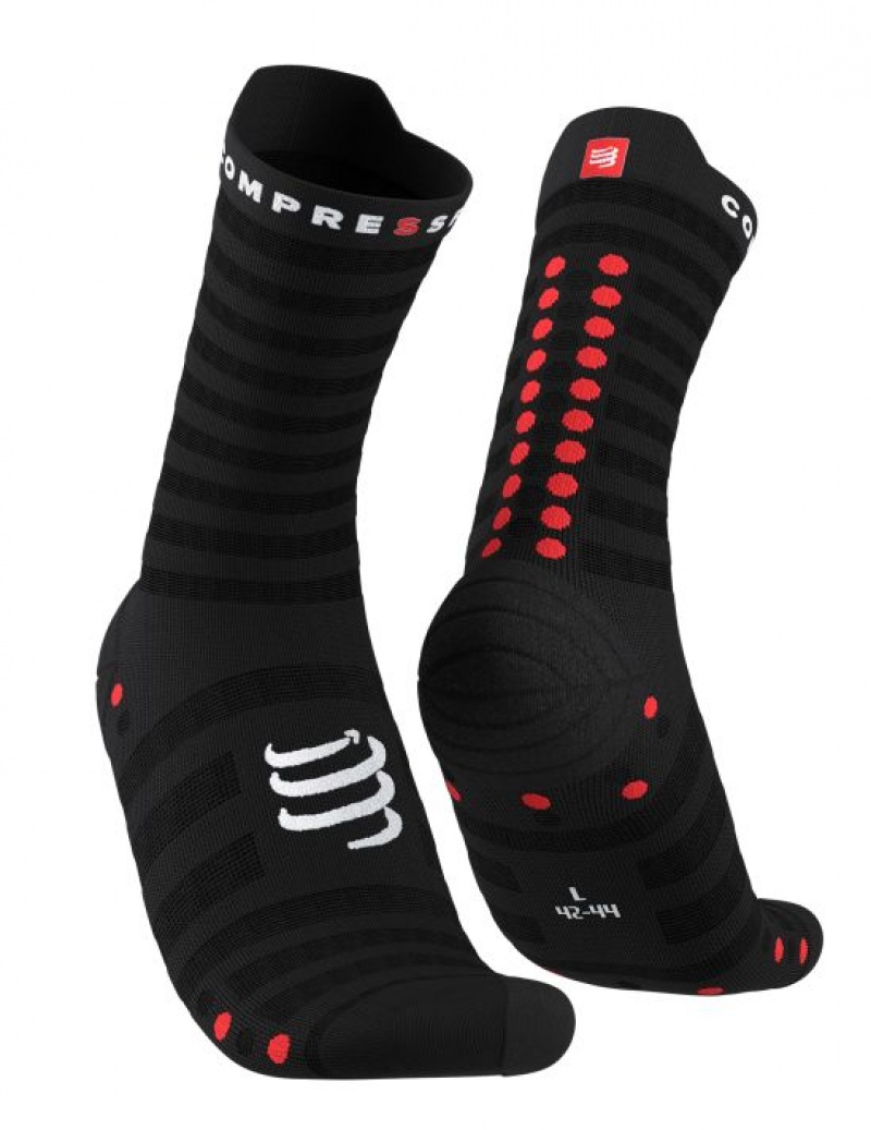 Unisex Compressport Pro Versenyautó Socks v4.0 Ultralight Run High Zokni Fekete Piros | AQZBPDX-98