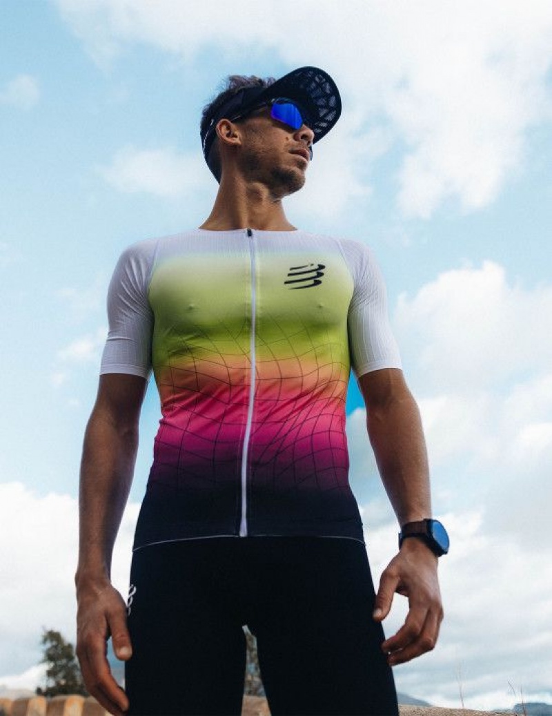 Unisex Compressport Tri Postural Aero SS Top M Póló Sárga Rózsaszín | ROAHNQE-64