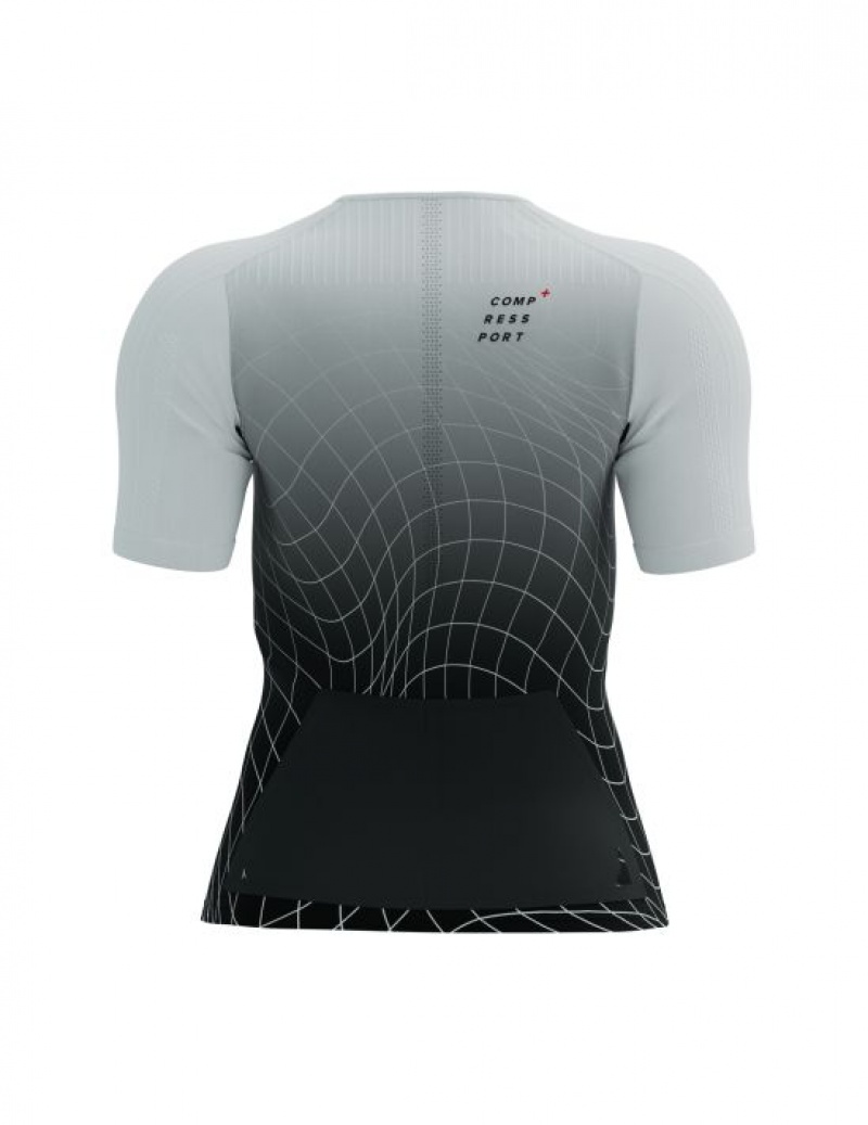 Unisex Compressport Tri Postural Aero SS Top W Póló Fekete Fehér | ZVFYGBU-52